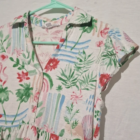Women's Linen Rayon Floral & Palm Print Midi Dress, Sz 2, NWOT - Picture 7 of 14